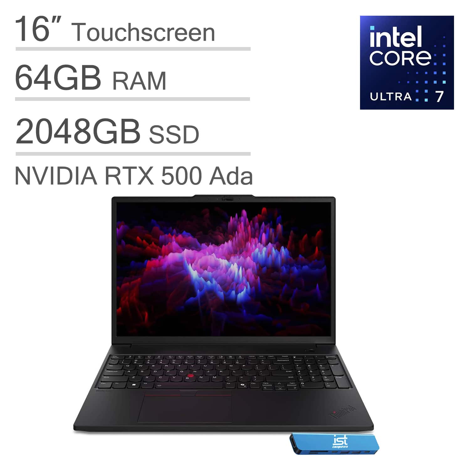 Lenovo - ThinkPad P16s G3 16" FHD+ Touchscreen Workstation - Intel Ultra 7 - NVIDIA RTX 500 Ada - 64GB RAM - 2TB SSD - Win 11Pro - Black