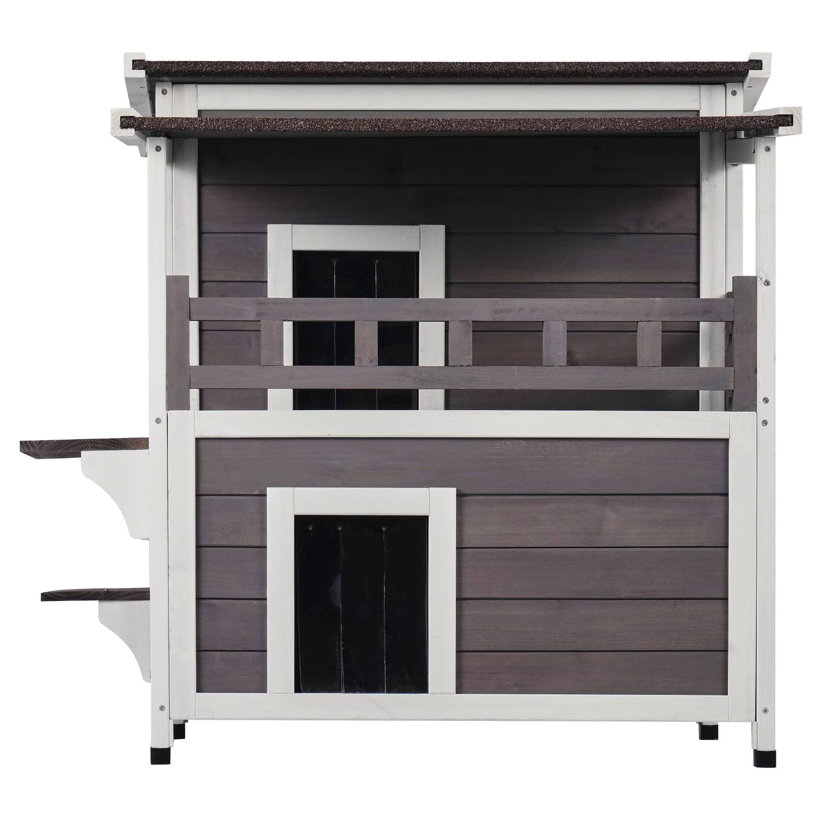 Alt View 5. VEVOR - Outdoor Cat House Weatherproof, Feral Cat Shelter for Multiple Cats, 2-story Large Outdoor Wooden Cat House with Balcony.