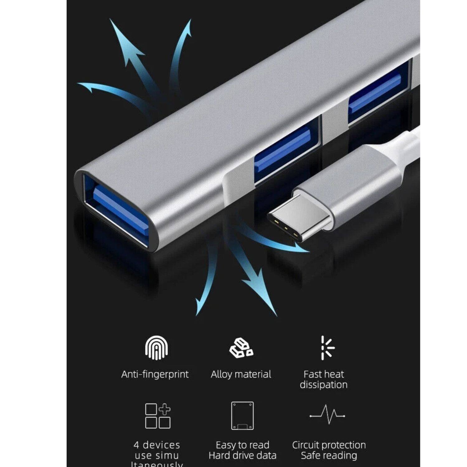 Anti-fingerprint  
Alloy material  
Fast heat dissipation  

4 devices use simultaneously  
Easy to read hard drive data  
Circuit protection safe reading