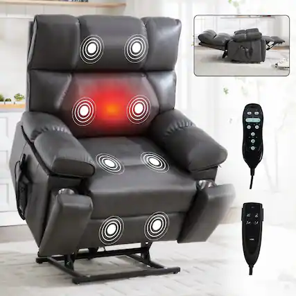 Front. GOODSILO - Large Dual Motor Electric Power Lift Recliner with Massage and Lumbar Heat Functions for Ultimate Comfort - Dark Gray.