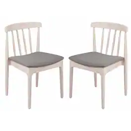 Flash Furniture - Chester Set of 2 Commercial Grade Solid Wood Antique Dining Chairs with Curved Spindle Backrests and Beige Vinyl S - White