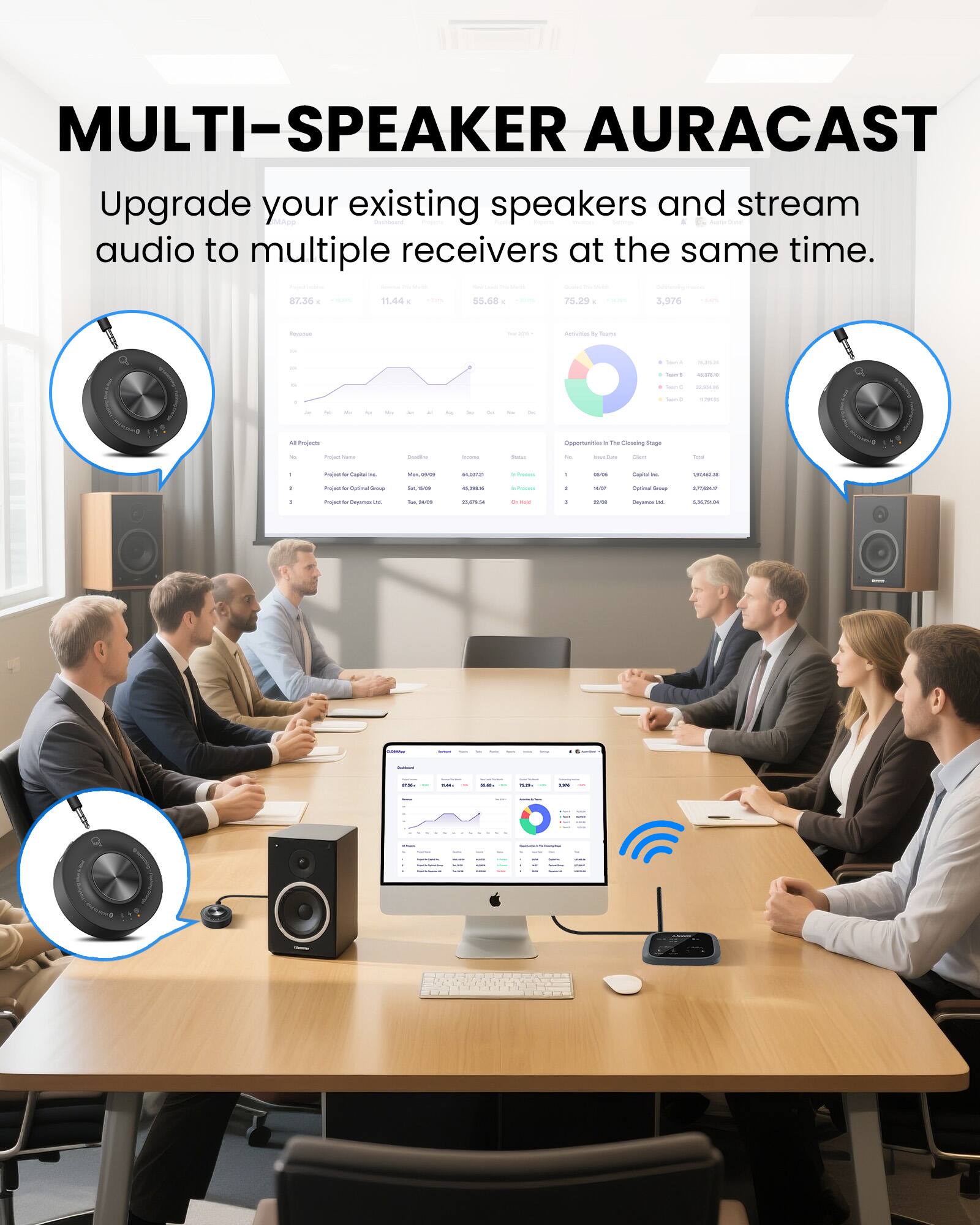 MULTI-SPEAKER AURACAST

Upgrade your existing speakers and stream audio to multiple receivers at the same time.