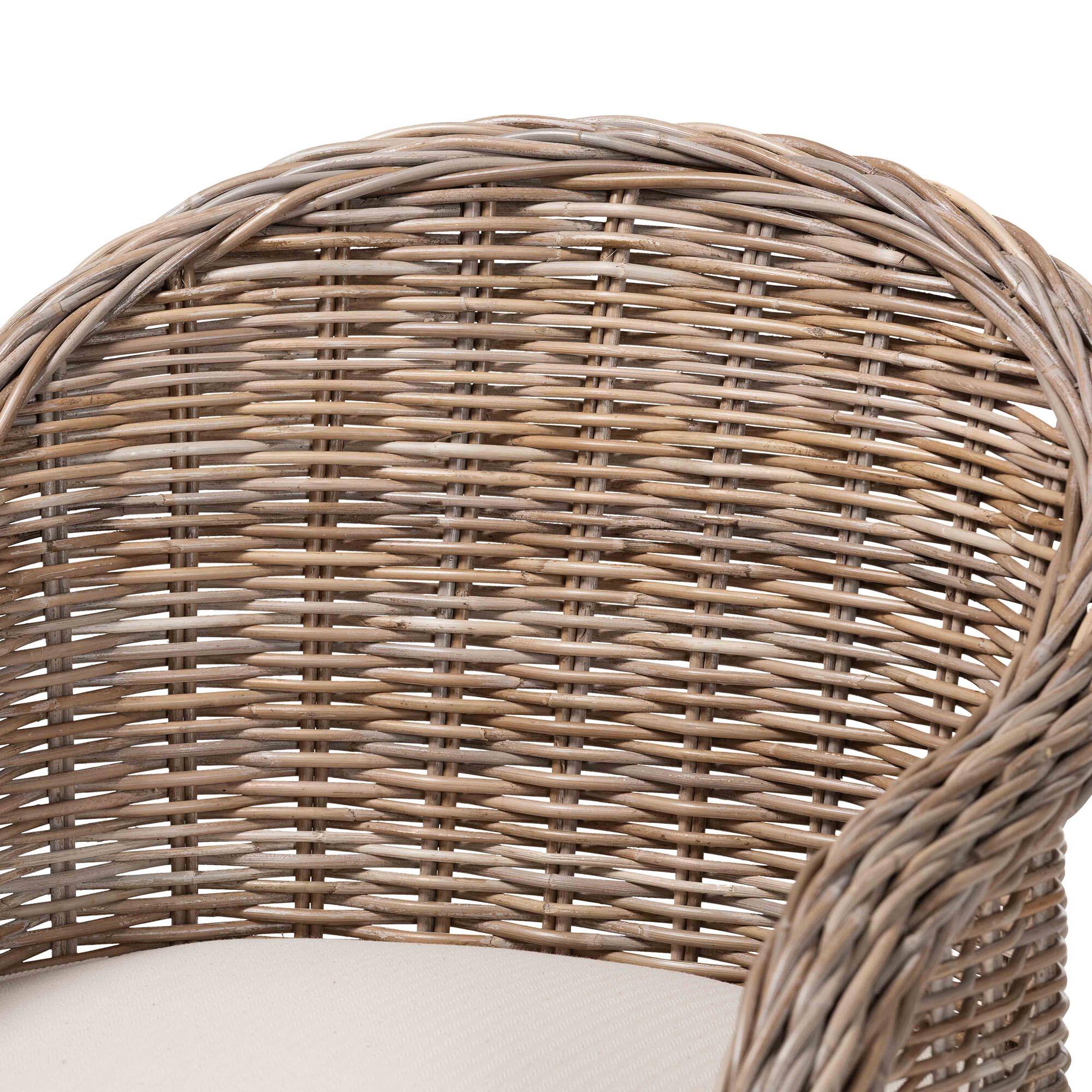 Alt View 1. bali & pari - Amanda Natural Rattan Armchair – Handwoven Wicker Barrel Chair with Removable Cushion, Coastal Boho Style Accent Seating - Kubu Grey.