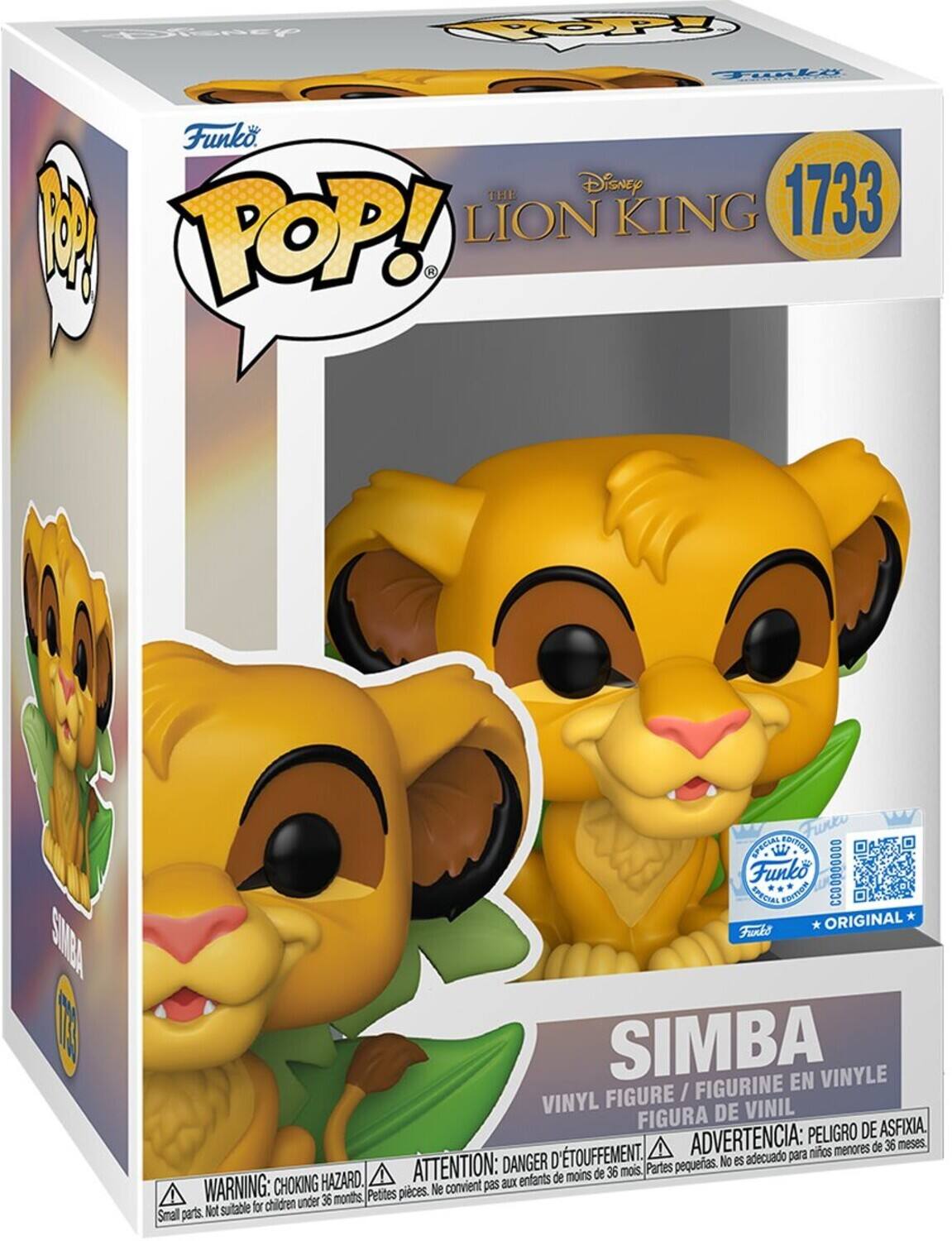 Funko POP! Disney THE LION KING 1733 SIMBA VINYL FIGURE / FIGURINE EN VINYLE FIGURA DE VINIL. ADVERTENCIA: PELIGRO DE ASFIXIA. ATTENTION: DANGER D'ÉTOUFFEMENT. WARNING: CHOKING HAZARD. Small parts. Not suitable for children under 36 months.