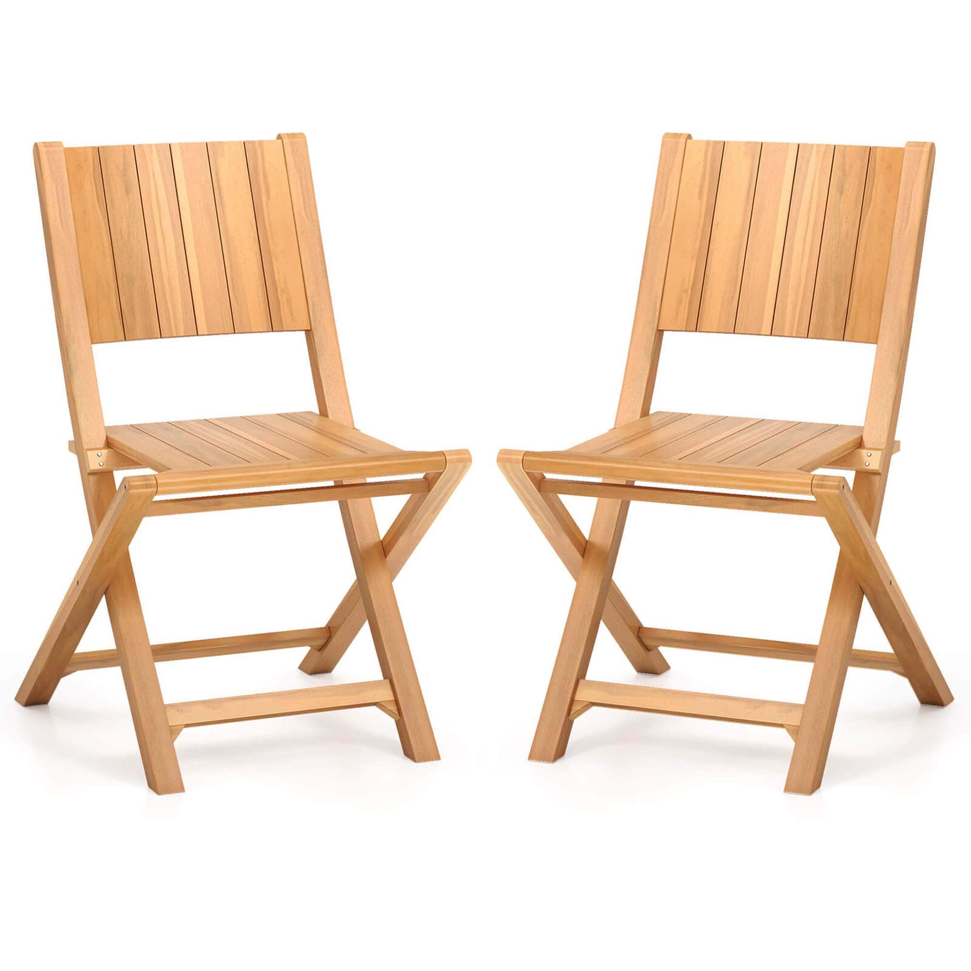 Front. Costway - 2 PCS Folding Patio Chairs with Inclined Backrest Teak Wood Outdoor Dining Chairs - Natural.