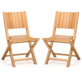 Costway - 2 PCS Folding Patio Chairs with Inclined Backrest Teak Wood Outdoor Dining Chairs - Natural