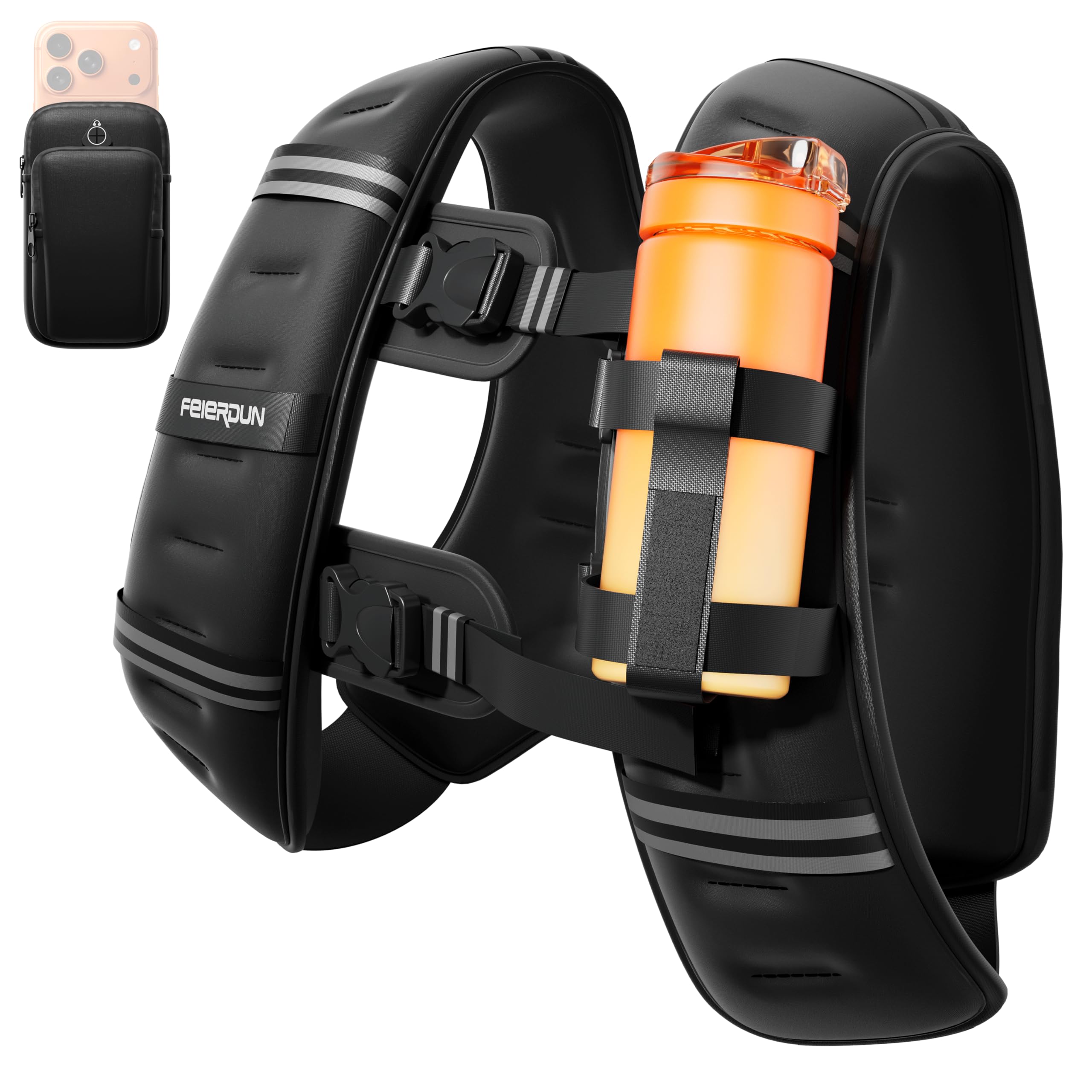 Front. FEIERDUN - 3-IN-1 Weighted Vest Kit with Phone Holder & Water Pocket, 20lb Chest-friendly Vest for Running, Walking, Workout - Black-20lb-Fitness Beast.
