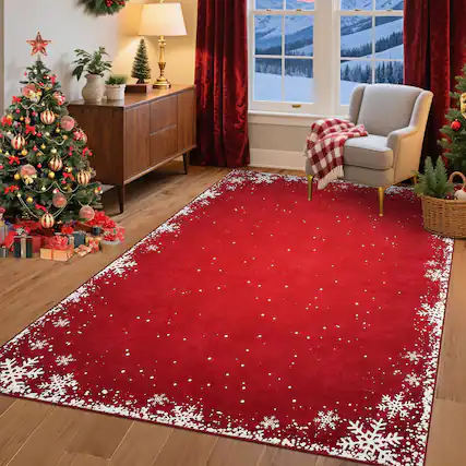 Front. Paradigms Interiors - Christmas Snowflake Area Rug Boho Non-slip Indoor Floor Carpet Washable Xmas Decorative Throw Small Merry F... - Xmas Snow-5' x 7' (Rectangular).