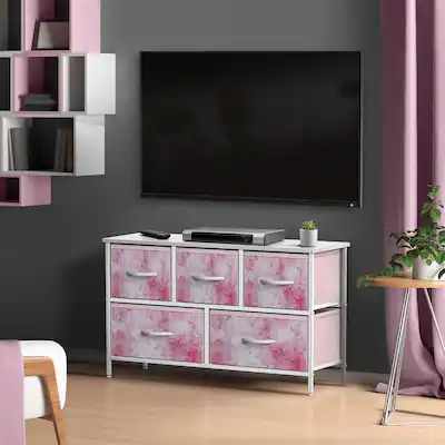 bedroom tv stand dresser Off White for 75 Inch TV, 2-in-1 Dressers for This TV stand can serve as a tasteful addition to your house and 7 fabric drawers provide ample storage space to meet your storage needs.LED lights are available in 20 colors and Power outlets make it easy to plug things right into the dresser.The entertainment center boasts ample storage space with wood shelves Picket Fence Media Dresser
