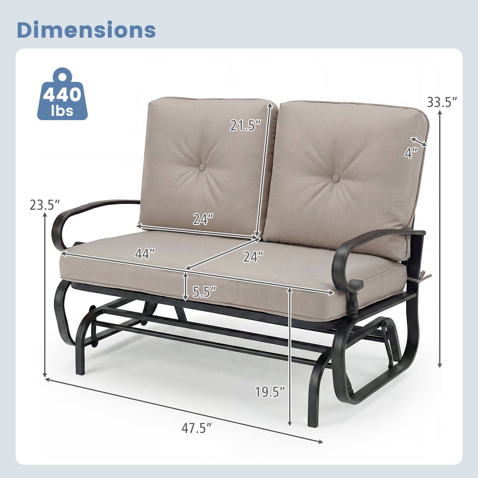 Dimensions: 440 lbs, 21.5", 33.5", 4", 23.5", 24", 44", 24", 5.5", 19.5", 47.5"