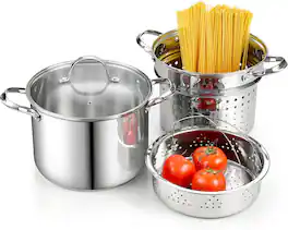Cooks Standard - 8 Quart 4-Piece Pasta Pot Multipurpose Stock Pot with Strainer Basket & Steamer Insert, Spaghetti Cooker - Stainless Steel