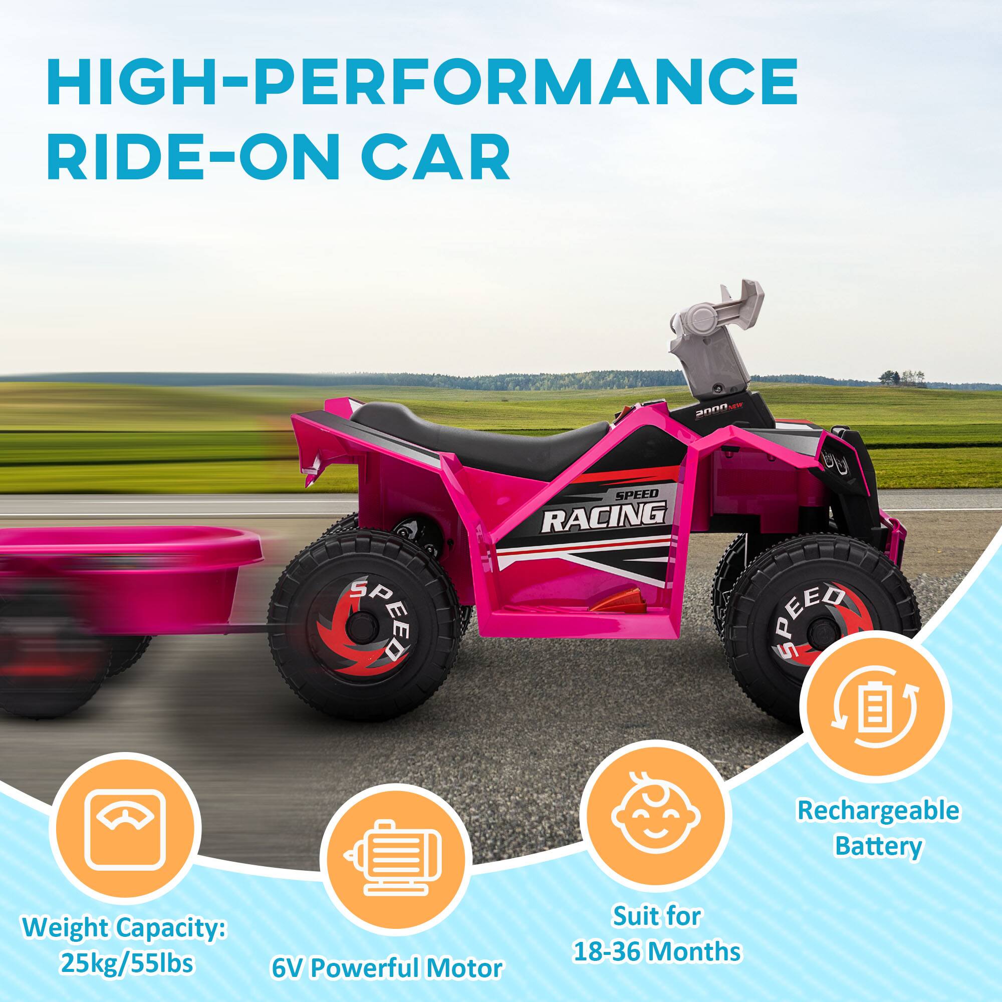 HIGH-PERFORMANCE RIDE-ON CAR

- Weight Capacity: 25kg/55lbs
- 6V Powerful Motor
- Rechargeable Battery
- Suit for 18-36 Months