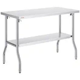 VEVOR - Folding Commercial Prep Table, 48 x 24 Inch Commercial Worktable Workstation with Undershelf - Silver