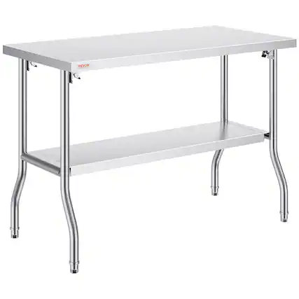 Front. VEVOR - Folding Commercial Prep Table, 48 x 24 Inch Commercial Worktable Workstation with Undershelf - Sliver.