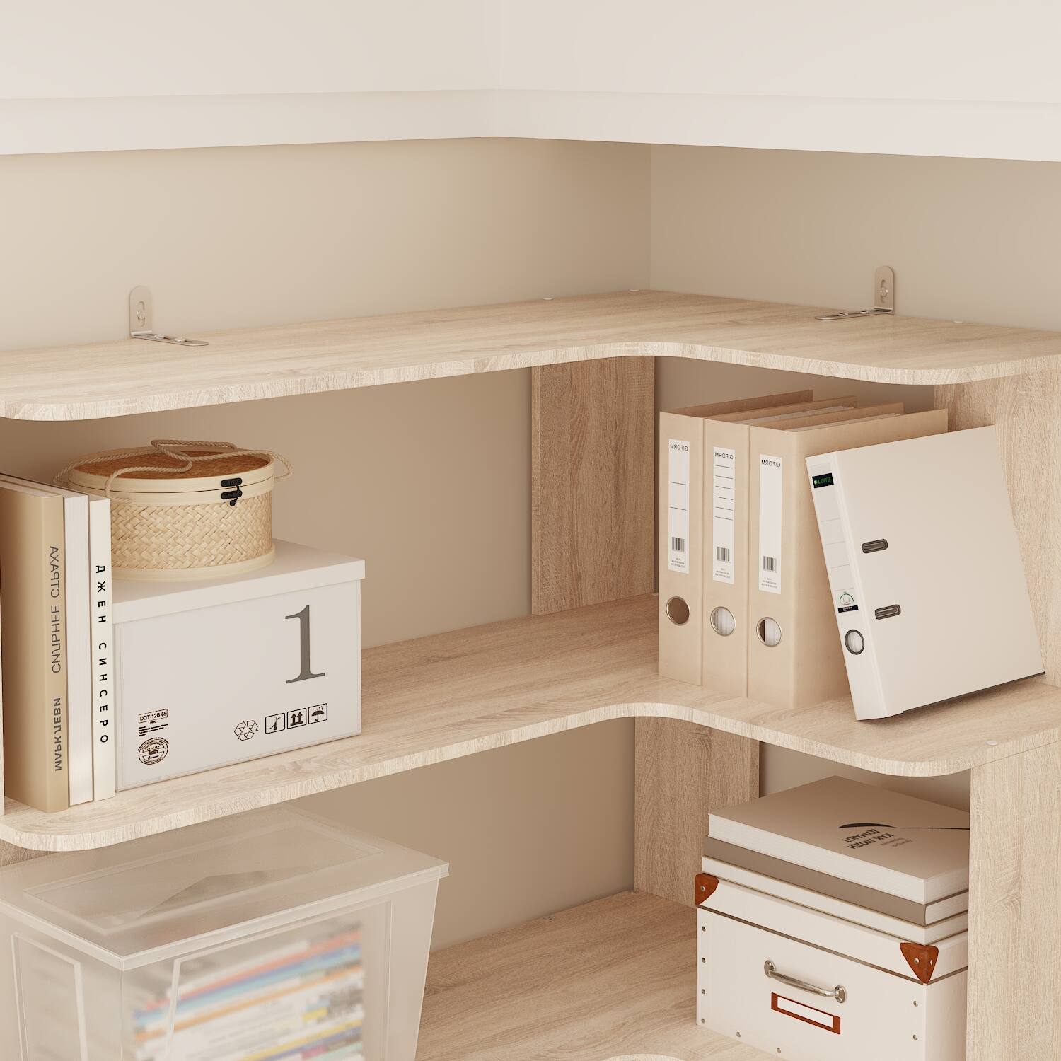 Alt View 3. Famapy - L-Shaped Corner Bookshelf with Multi-Tier Storage – Space-Saving Home Organizer for Living Room & Study - Wooden.