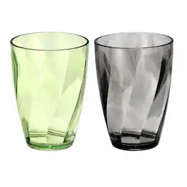 Unique Bargains - 2pcs Clear Plastic Reusable Drinking Glasses, 13oz Diagonal Texture Unbreakable Stackable for Beer Juice - Grey, Green