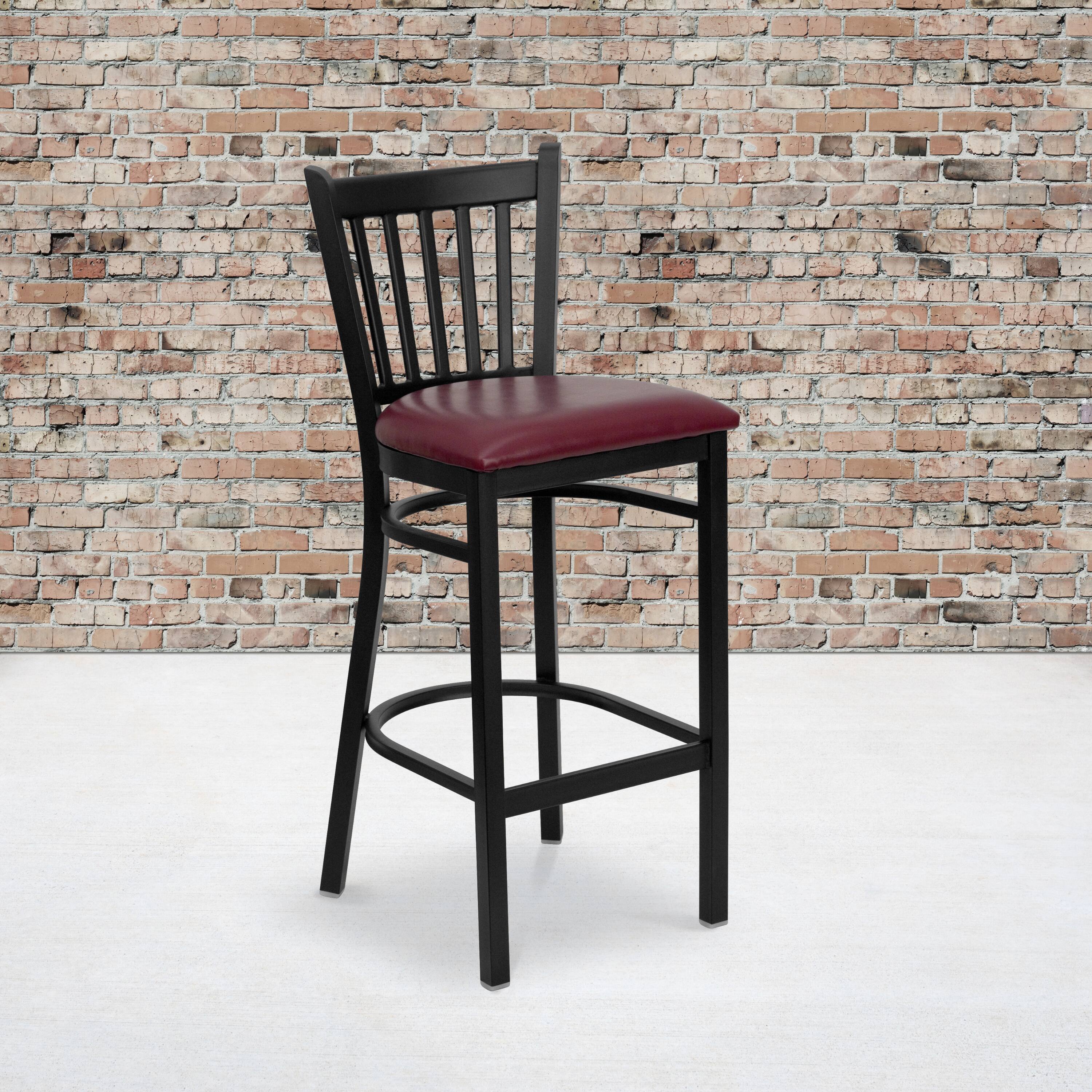 Angle. Flash Furniture - HERCULES Series Black Vertical Back Metal Restaurant Barstool - Burgundy Vinyl Seat - Burgundy.