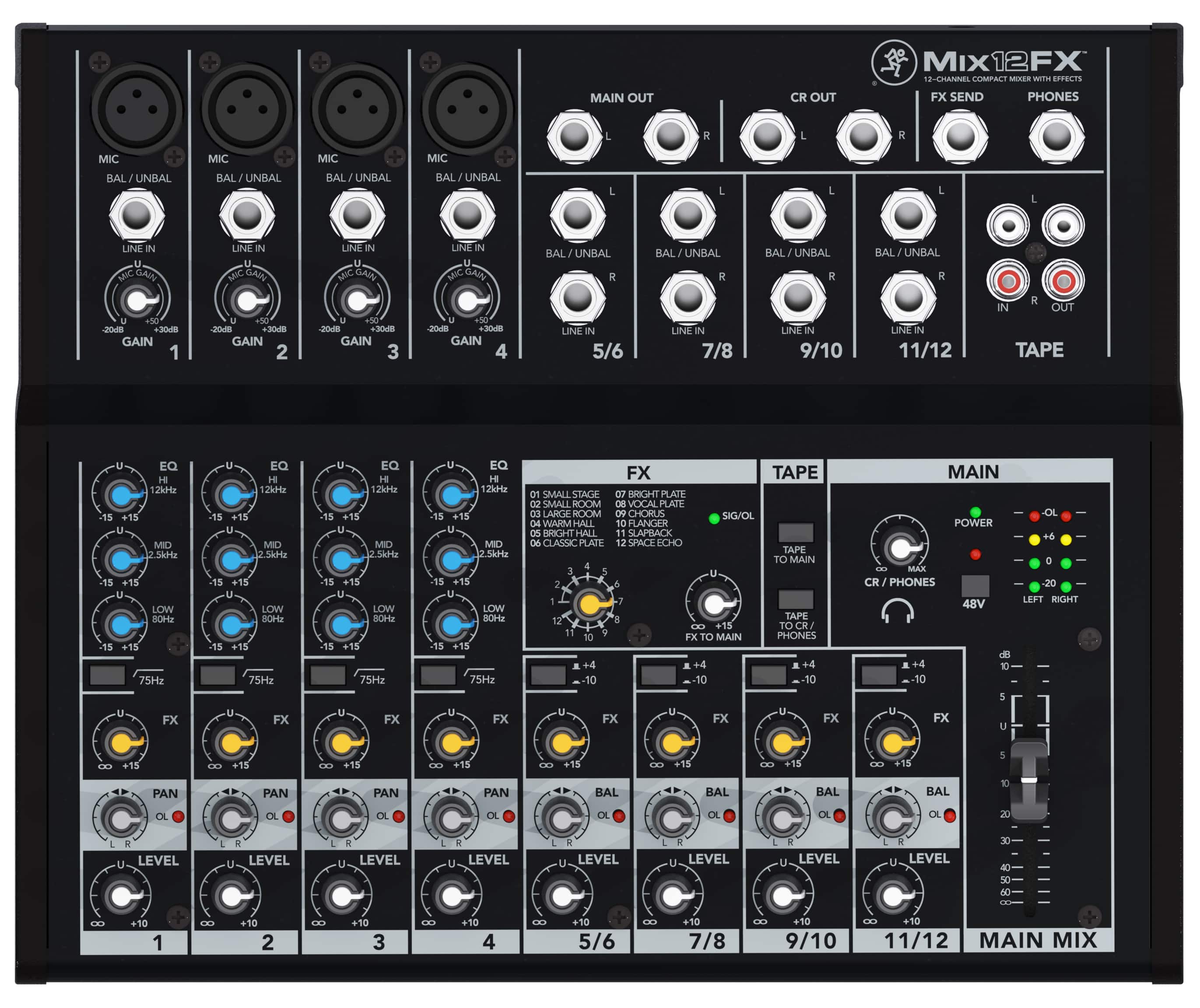 Front. Mackie - Mix12FX Compact Mixer - Black.