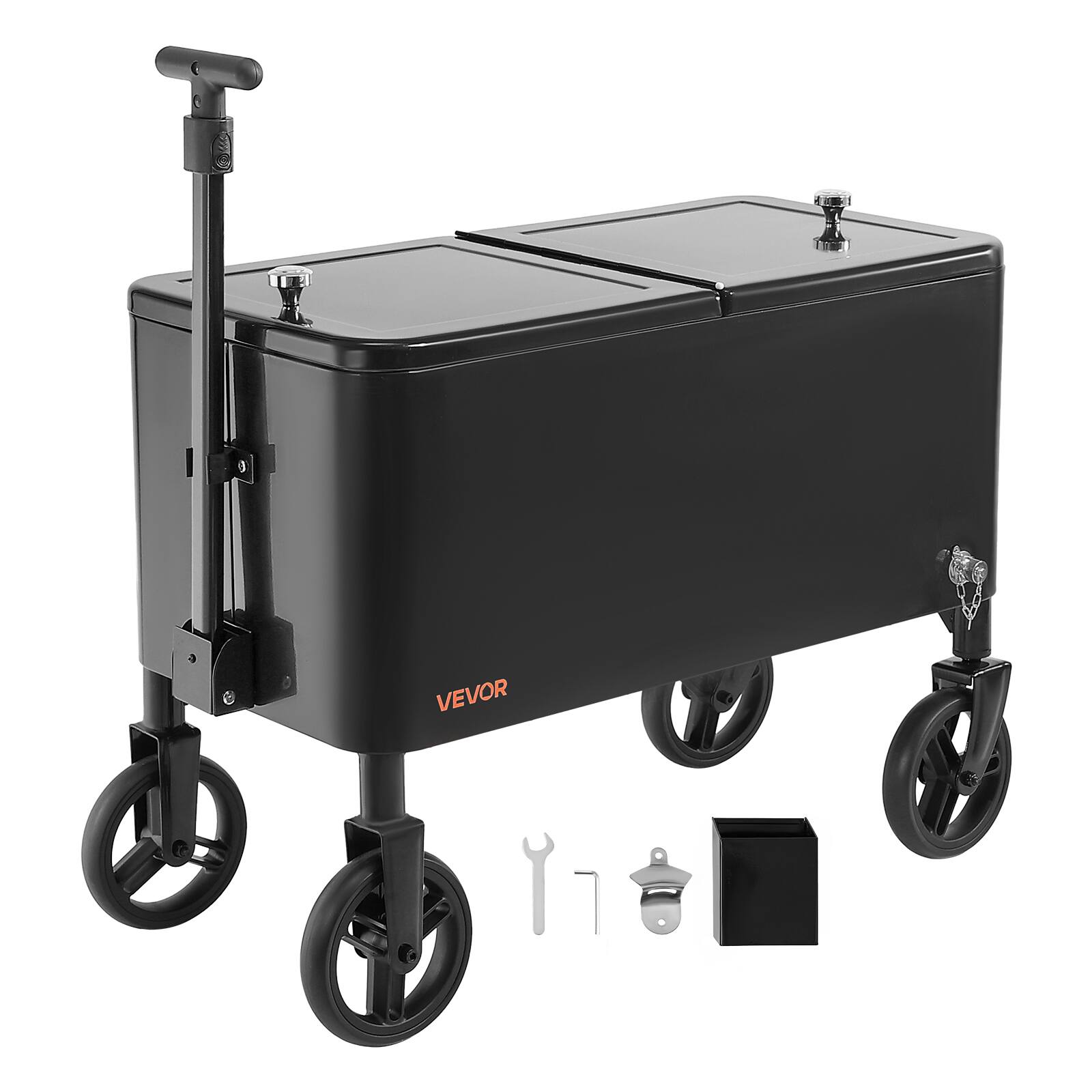 Alt View 5. VEVOR - 80 Quart Rolling Ice Chest Cart, with 2-Stage Telescopic Pull Handle and 2 Swivel Casters, Portable Table Beach Patio - Black.