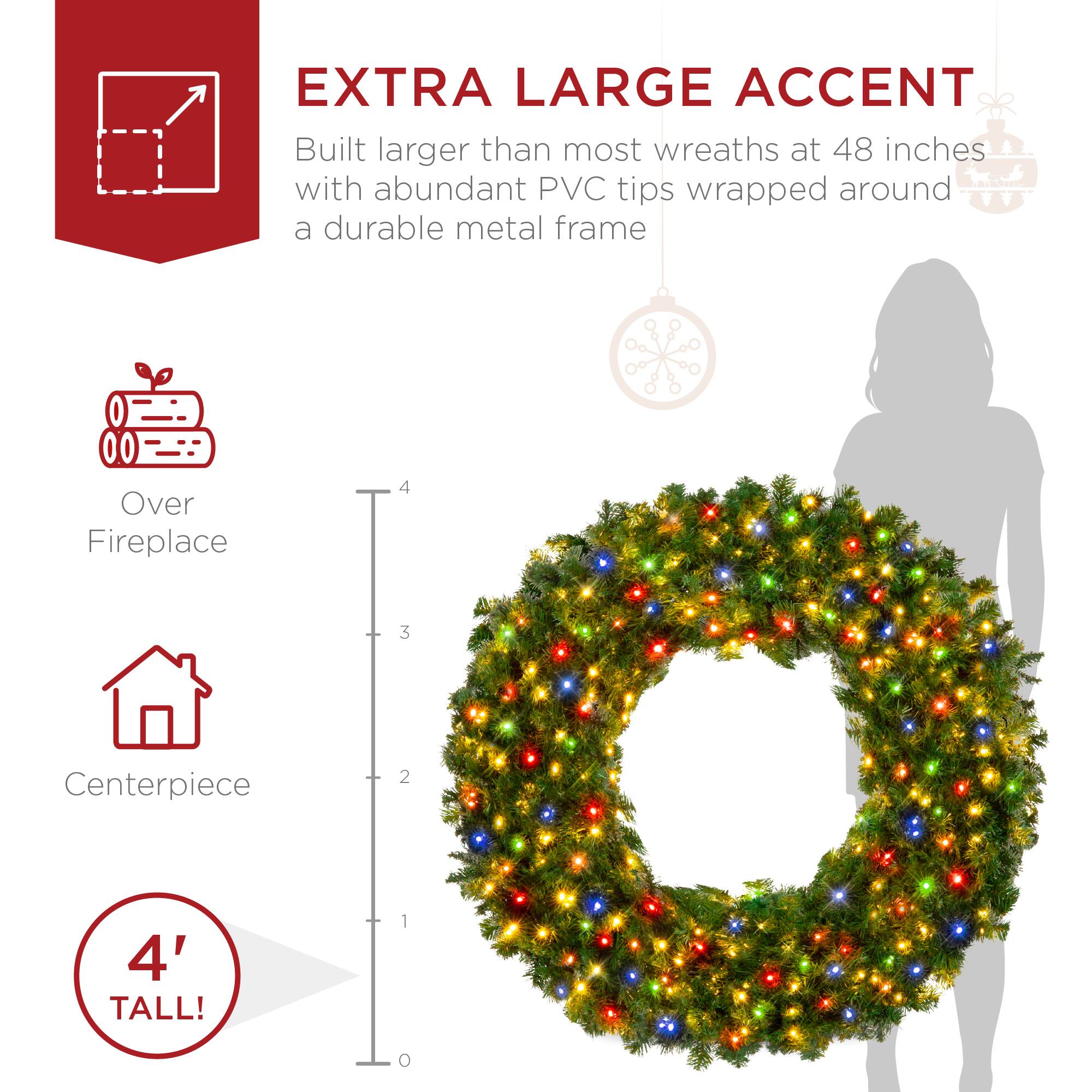 EXTRA LARGE ACCENT  
Built larger than most wreaths at 48 inches with abundant PVC tips wrapped around a durable metal frame  

Over Fireplace  
Centerpiece  

4' TALL!