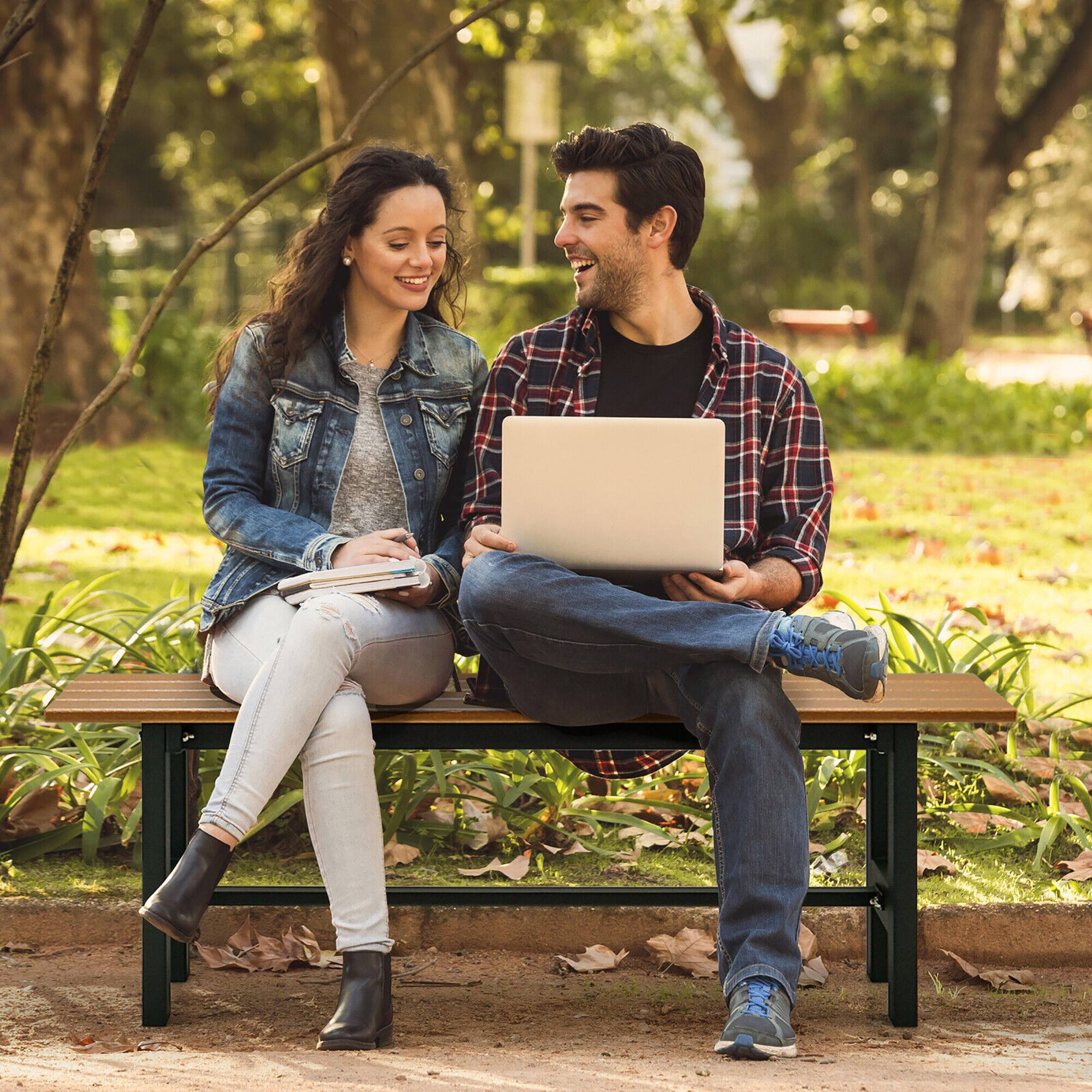 Alt View 3. Gymax - Gymax Outdoor HDPE Bench w/ Metal Frame 47'' x 14'' x 16'' for Yard Garden Brown - Brown.