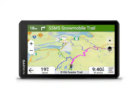 18mi 2_47 NNE 472 75 49 + - and SSM5 Snowmobile Trail 28 Parisian Island Sault Ste Marie 173 GARMIN 17 m 19m h Speed D106 Feeder Trail P 9:40 F8 Arrival