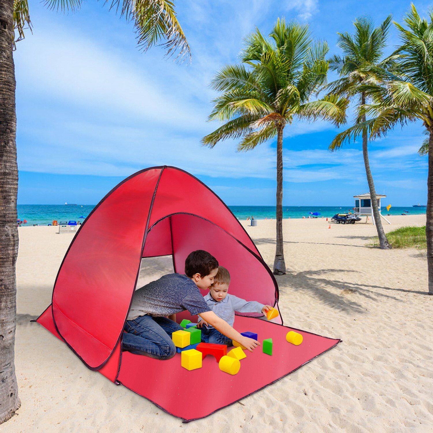Alt View 3. Loheer - Loheer Pop Up Beach Tent Automatic Sun Shade Shelter Anti-UV Waterproof Canopy Red - Red.