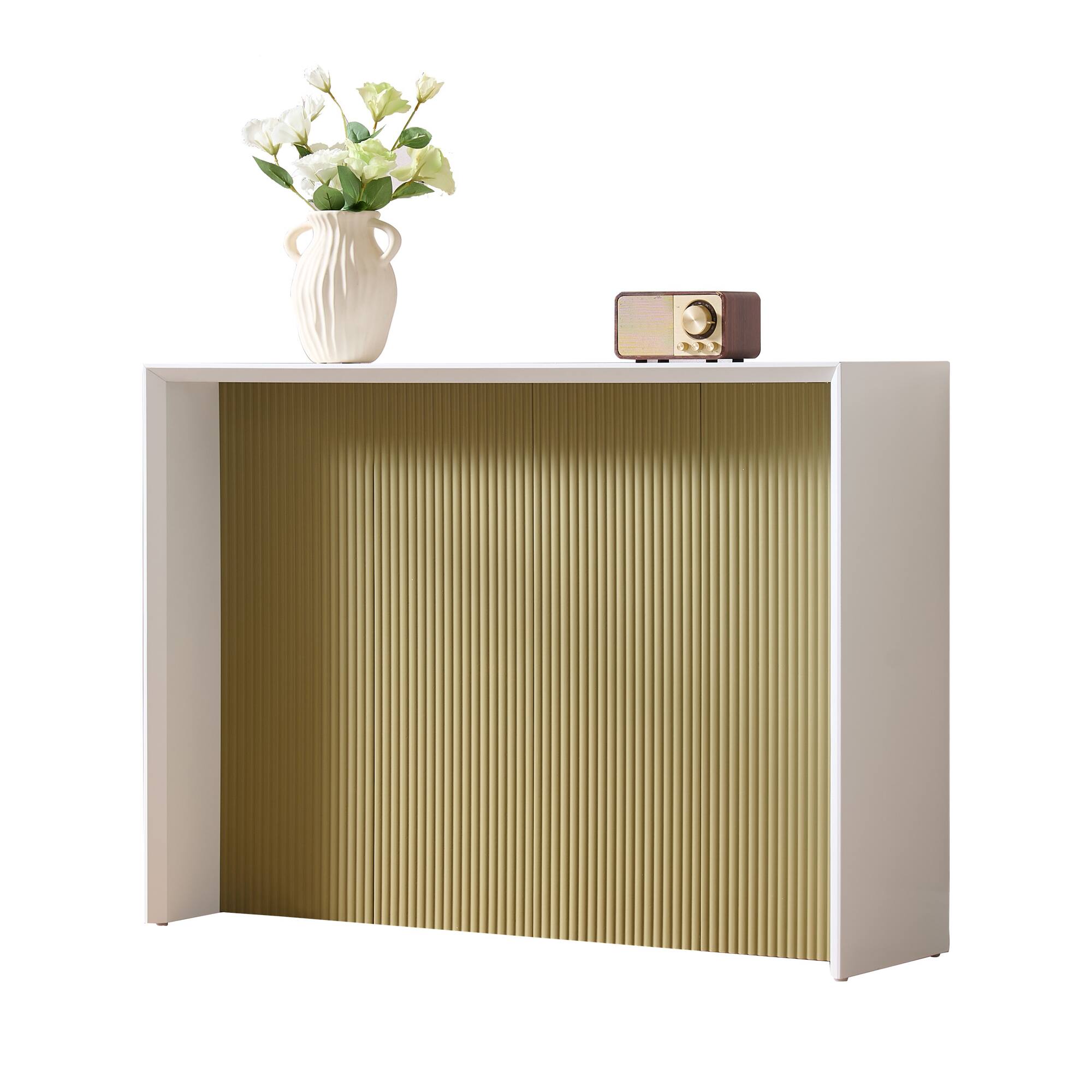 Angle. Kings Brand Furniture - Kings Brand Furniture Wood Rectangular Console Table with Sculpted Ripple-Front Panel, Modern Entryway or Sofa Table - Lemon Pepper in White Frame.