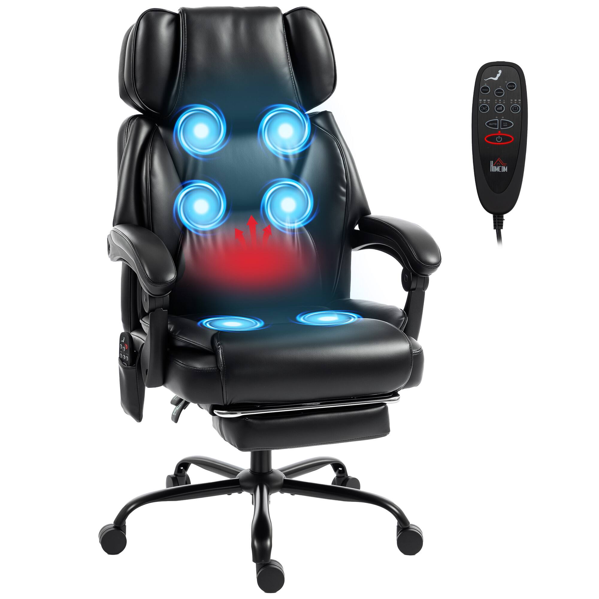 Homcom - Back Vibration Massage Office Chair Heated Reclining Computer Chair w/ Footrest, Swivel Wheels - Black