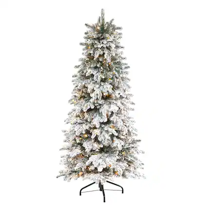 Front. BreeBe - 6’ Flkd North Carolina Fir Xmas Tree w/450 Lts & 1560 Tips - White, Green.