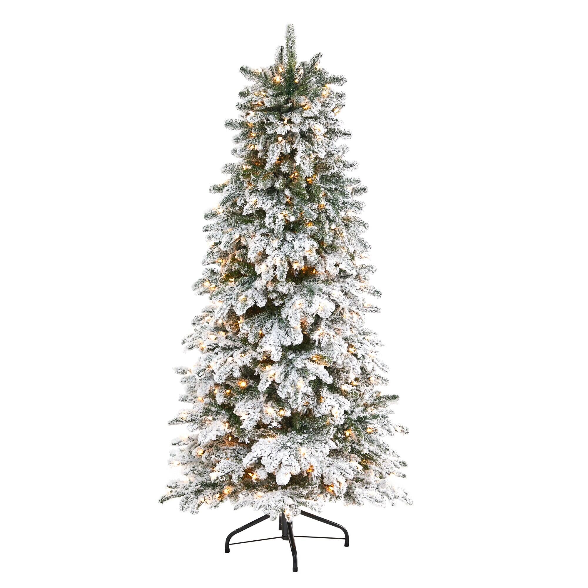 Front. BreeBe - 6’ Flkd North Carolina Fir Xmas Tree w/450 Lts & 1560 Tips - White, Green.