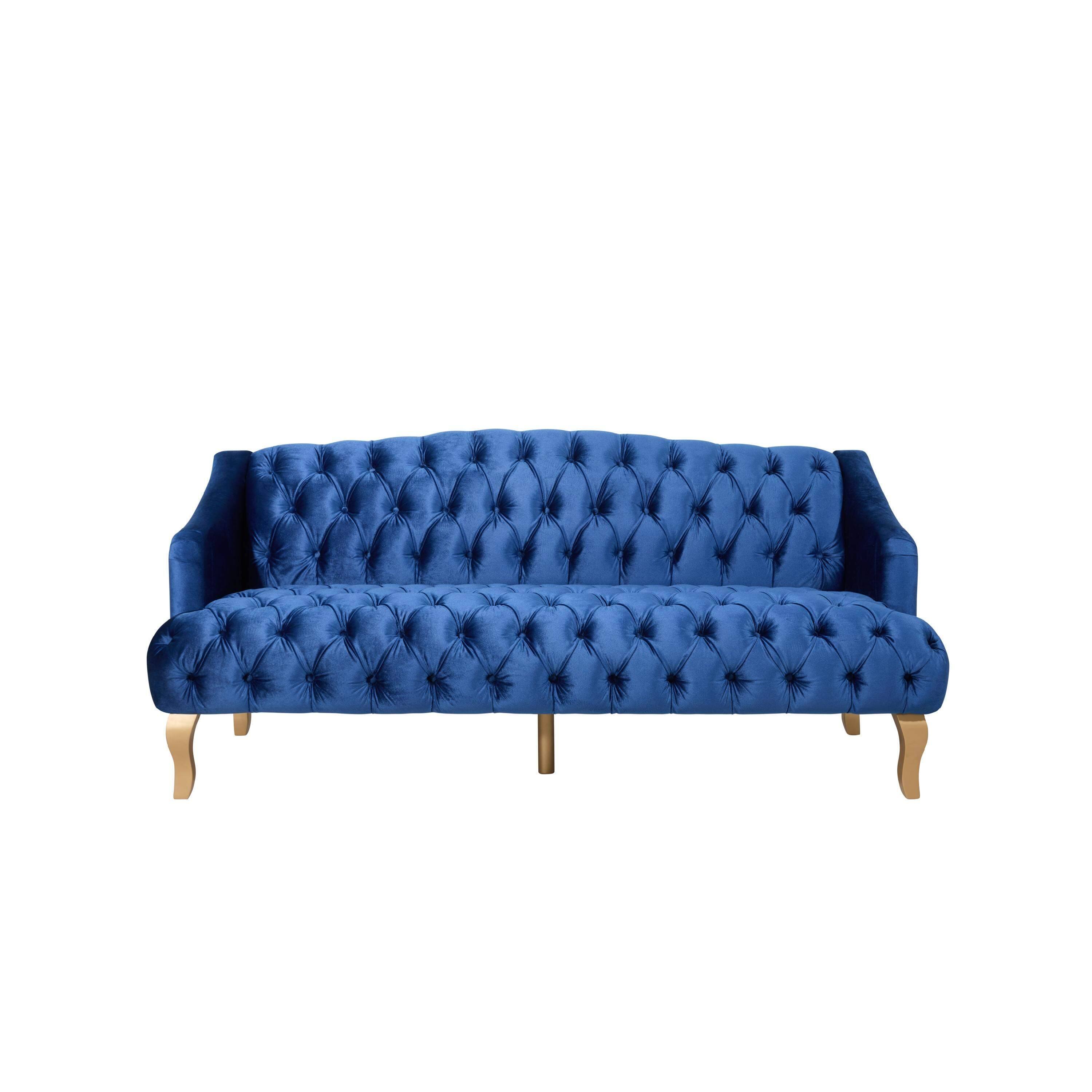 Front. Roomtec - Comfy 3Seat Sofa with Curved Wooden Legs Perfect for Living Room and Study - Dark Blue.