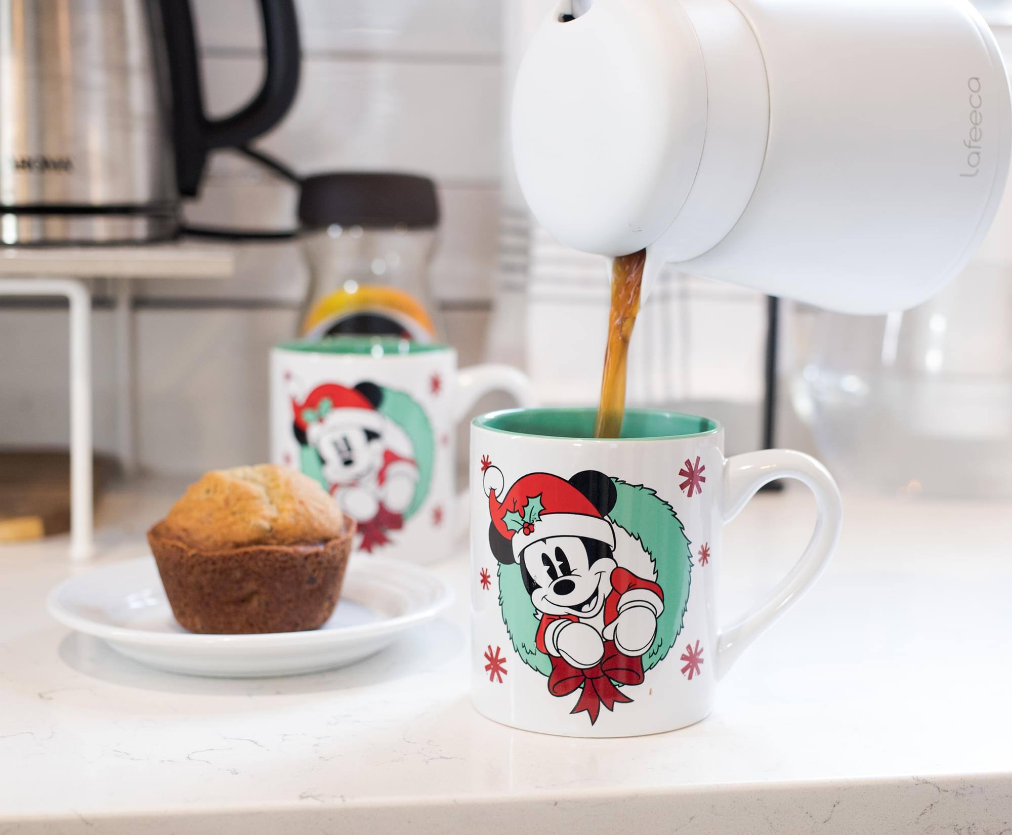 Alt View 10. Disney - Mickey and Minnie Mouse Holiday Mugs, Set of 2 | Each Holds 14 Ounces - Red.