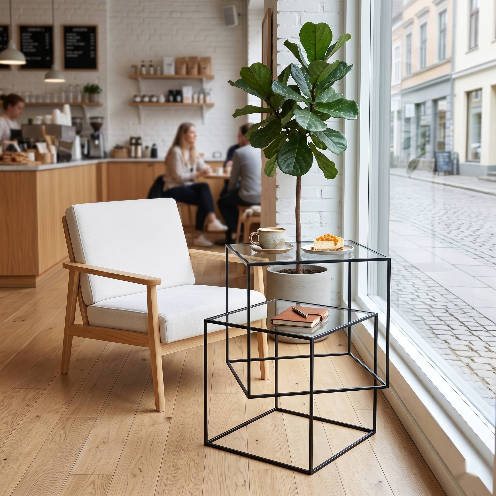 Alt View 1. E.P. Light - 2-Tier Modern Accent Nightstand Minimalist Geometric End Table - Black.