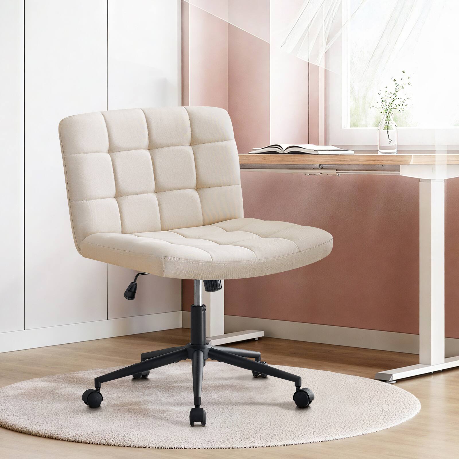 Angle. Spaco - Spaco Executive Office Armless Ergonomic Chair, Adjustable Lumbar Support, Height and 360 Swivel,for Home Office Study - Beige.