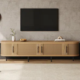 MERAVOM - TV Stand for up to 80" TVs, Entertainment Center with 4 Doors, Modern Media Console with Storage Cabinet for Living Room - Natural
