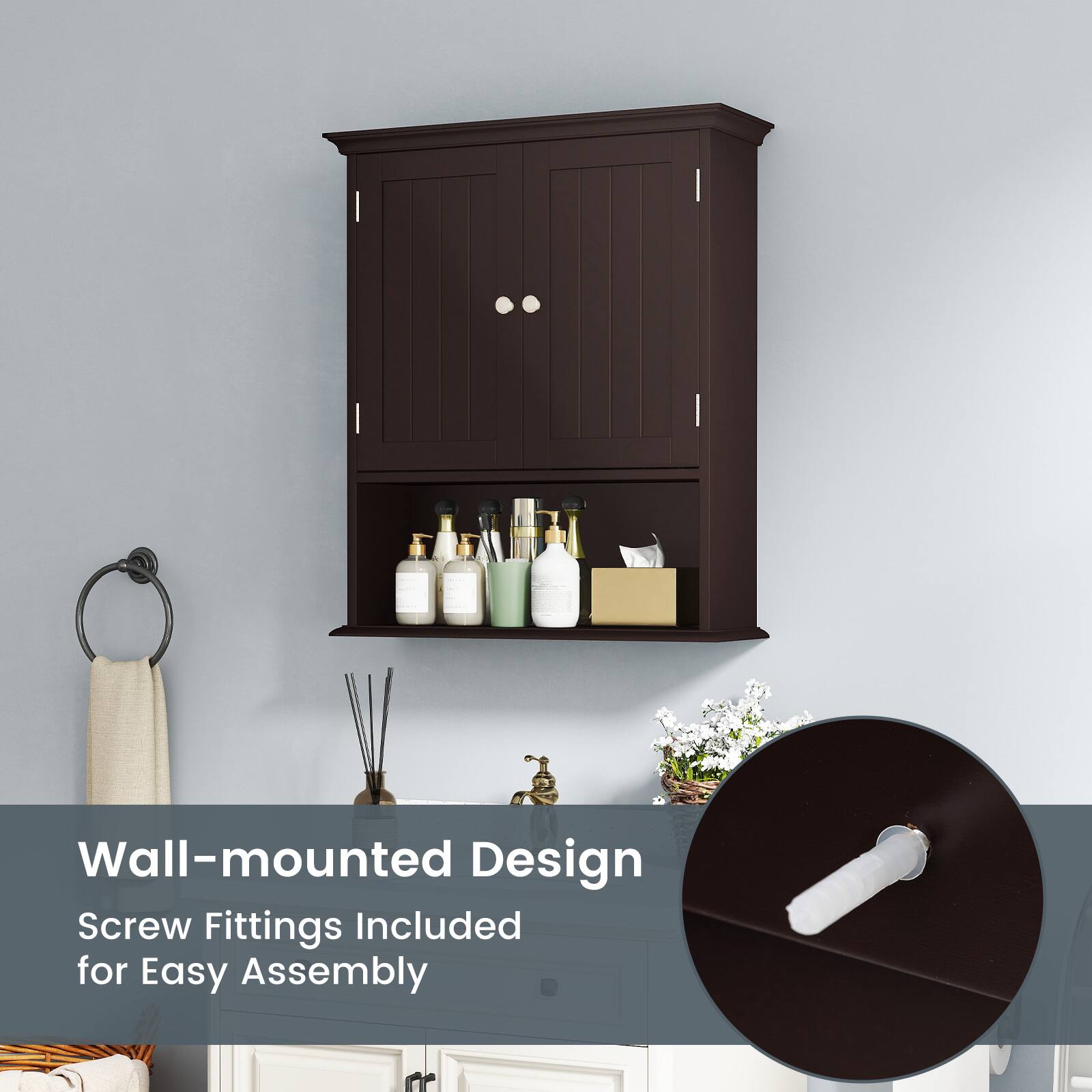 Wall-mounted Design
Screw Fittings Included for Easy Assembly