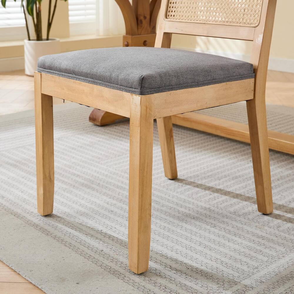 Alt View 7. Loheer - Loheer Farmhouse Rattan Dining Chairs Set of 2 Mid Century Modern Gray Kitchen Side Chairs with Solid Wood Frame - Gray.