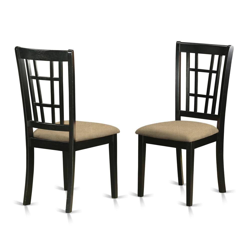 Front. East West Furniture - NIC-BLK-C Nicoli Kitchen Chair with Linen Fabric Seat - Black & Cherry.