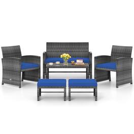 Costway - 6PCS Patio Furniture Set Outdoor Sectional Conversation PE Rattan Sofa Set - Mix Brown,Navy Blue