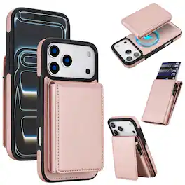 Dteck - 2-in-1 Magnetic Wallet Case for Apple iPhone 17 Pro Max, Detachable Folio Cover with RFID Blocking & Dual Kickstand - Rosegold