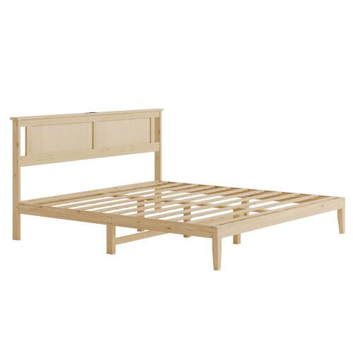 Alt View 5. Winado - Rattan Bed Frame with Rattan Headboard Boho Wooden Platform Bed with Charging Station and Underbed Storage for Bedroom - Natural, King Size.