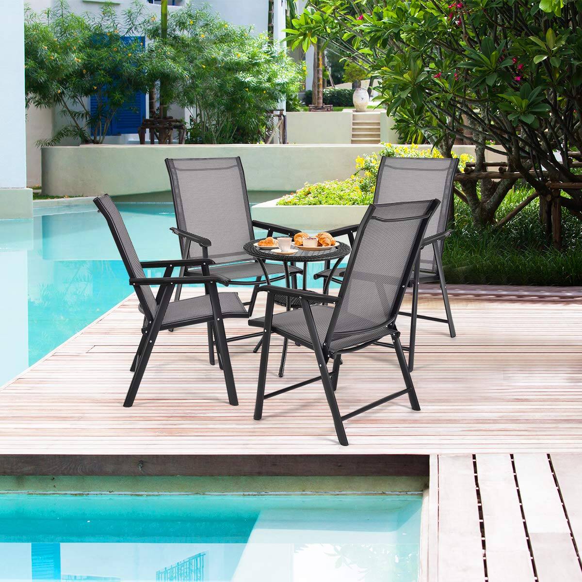 Angle. JETRANSPORT - Set Of 4 Folding Patio Chairs Outdoor Portable Dining For Garden Camping Poolside Beach Deck Lawn 4-pack - Grey 1 Count Pack of 4.