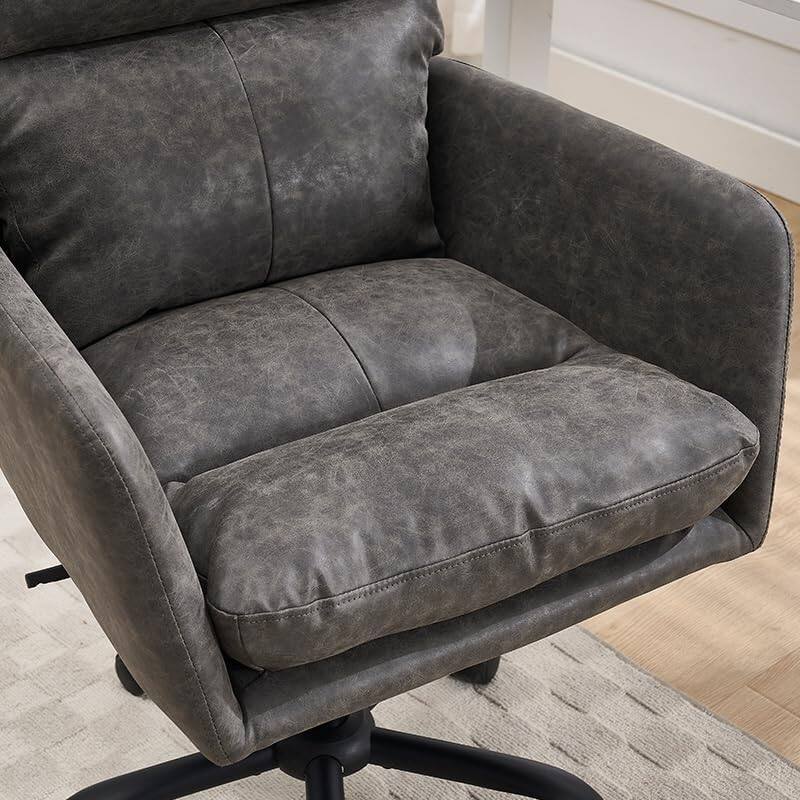 Alt View 5. Trinkets Crazed - Faux Leather Home Office Desk Chair with 360° Swivel Wheels - Computer Task Chairs with Back Support and Armrest - gray.