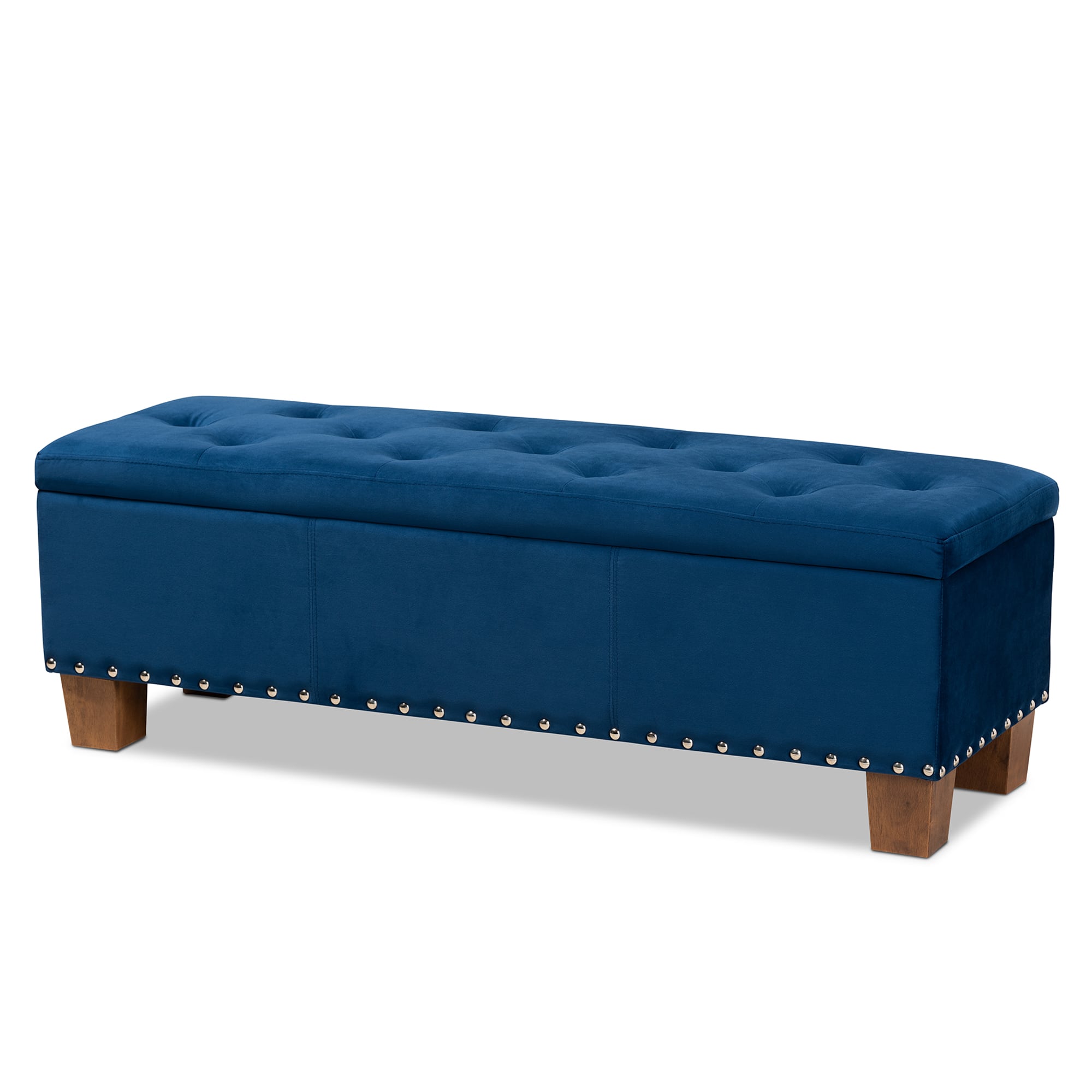 Baxton Studio - Hannah Modern and Contemporary Velvet Fabric Upholstered Button-Tufted Storage Ottoman Bench - Navy Blue/Brown