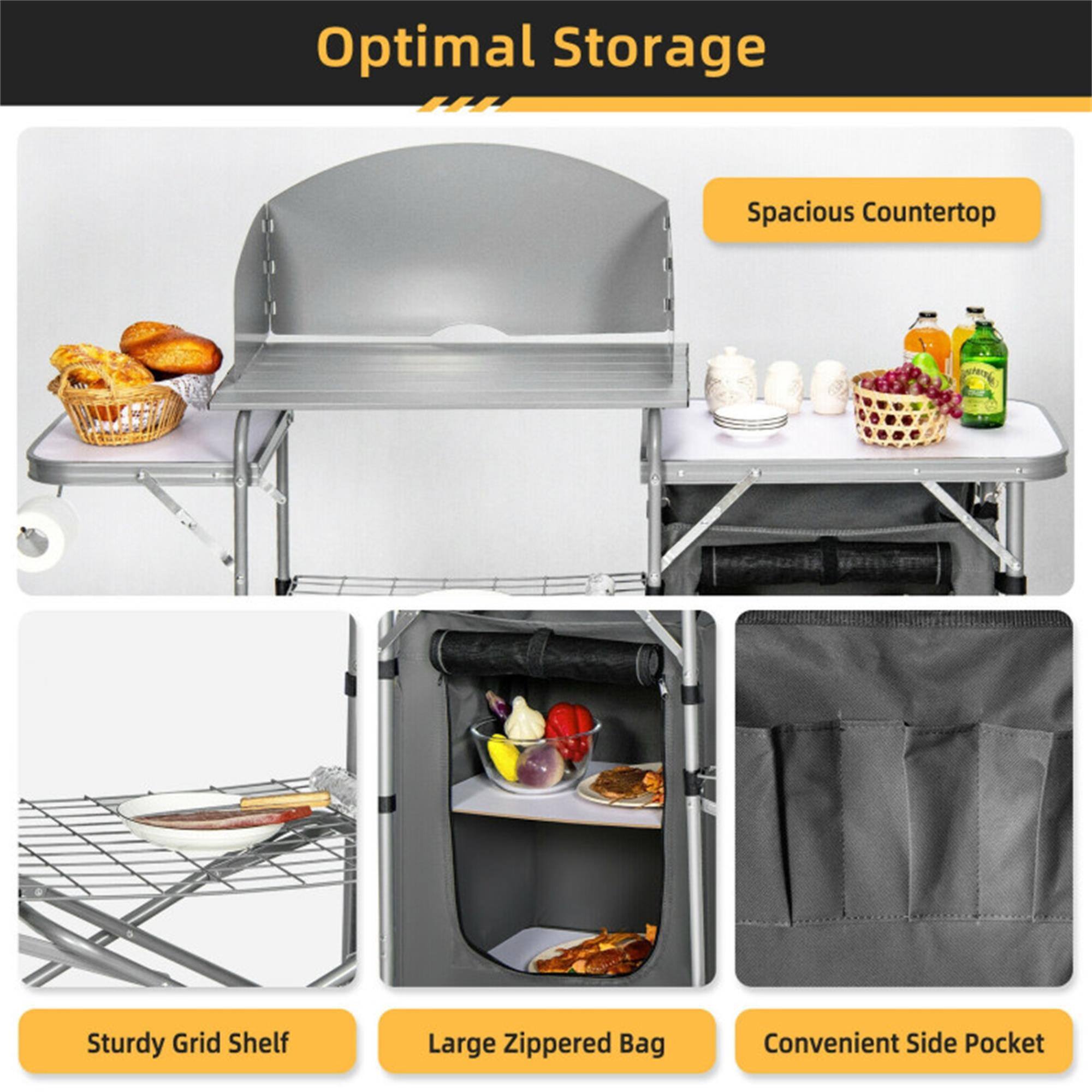 Optimal Storage

- Spacious Countertop
- Sturdy Grid Shelf
- Large Zippered Bag
- Convenient Side Pocket