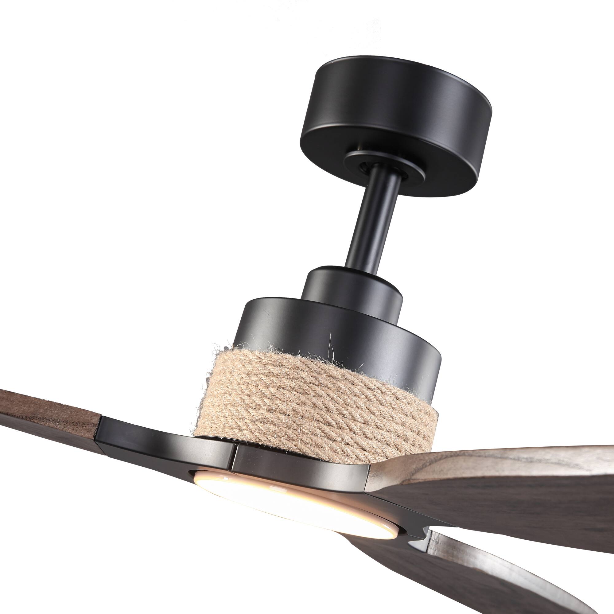 Alt View 5. Parrot Uncle - 56" Transition Black Solid Wood Jute 3CCT LED Ceiling Fan with Light and Remote - Black.