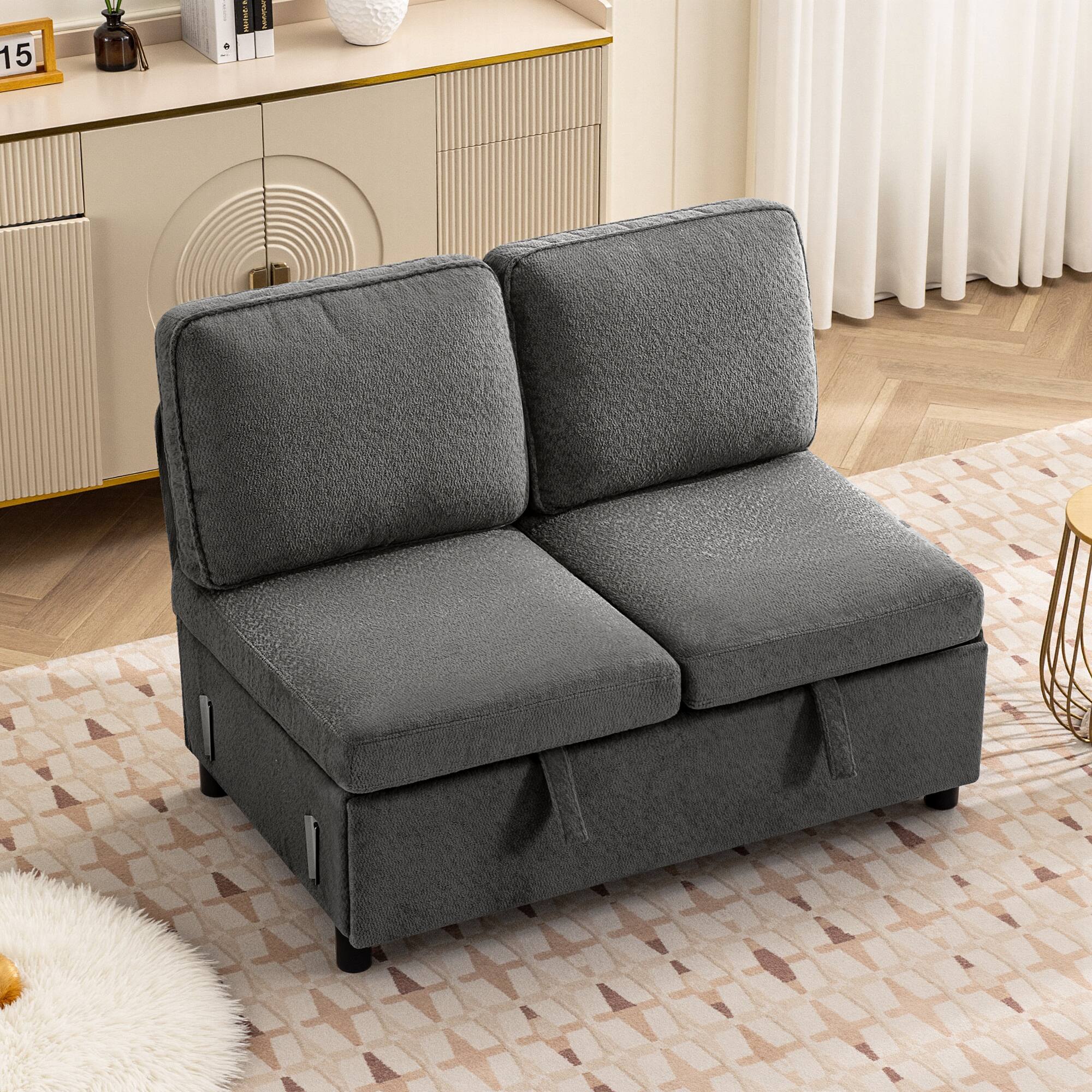 Angle. KERDOM - Combined Convertible L-Shape Sofa with Storage Chaise for Living Room, Modular Sectional Sleeper Couch with Pull Out Bed - Grey-C.
