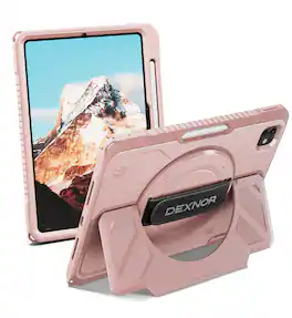 Dexnor - for Apple iPad Pro M4 11inch 2024 / for iPad M5 11'' 2025 with 360° Rotating Hand Strap, Screen Protector and Kickstand - Peony Pink