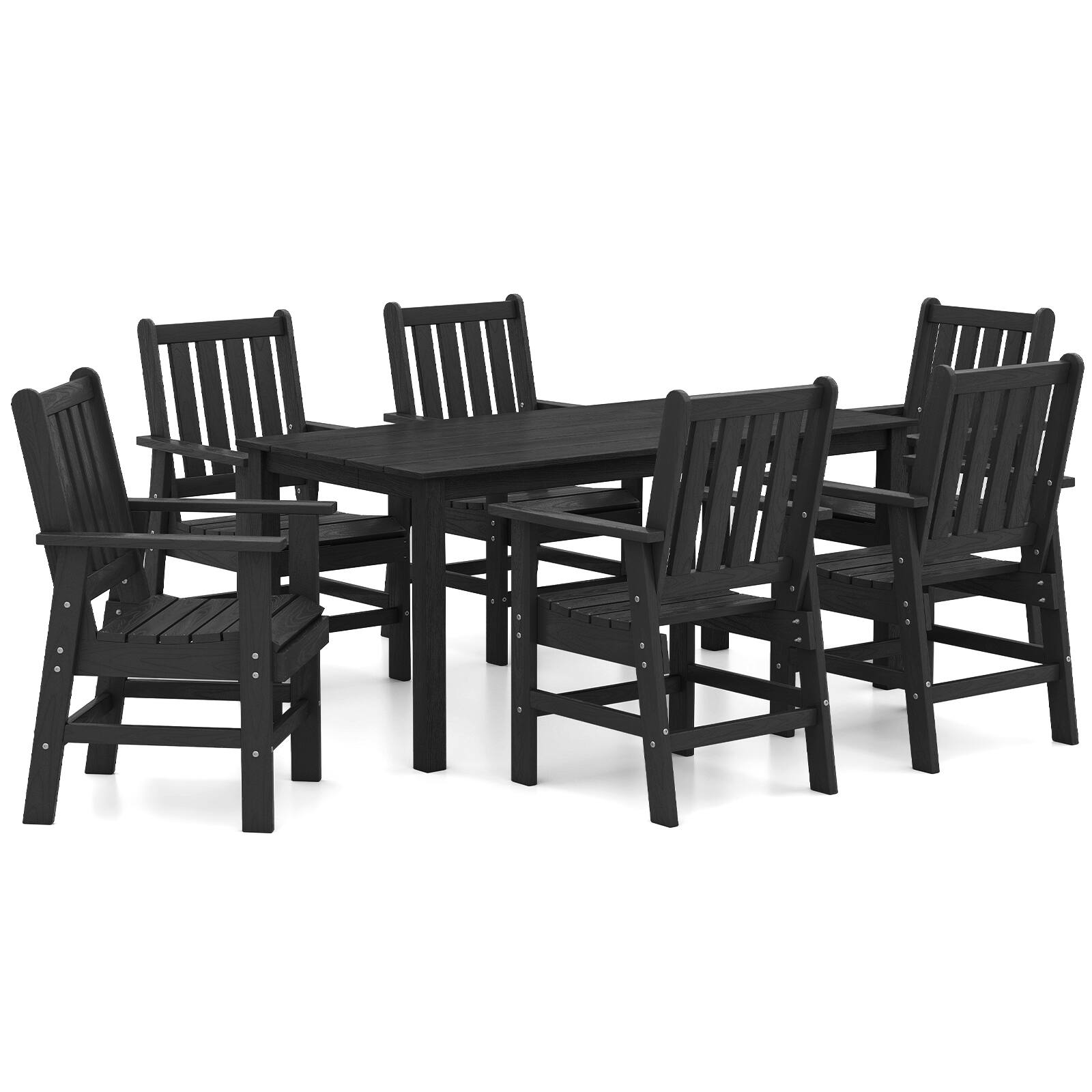 Alt View 8. Gymax - Gymax 7 Pieces Patio Dining Set Outdoor HDPE Weather Resistant Table & Chairs Set Black - Black.
